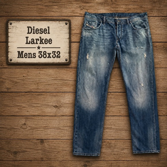 Diesel Other - Diesel Larkee Mens 38x32 Blue Distressed Regular Straight Leg Jeans Medium Wash